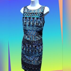 Elegant Blue Patterned Dress By White House Black Market